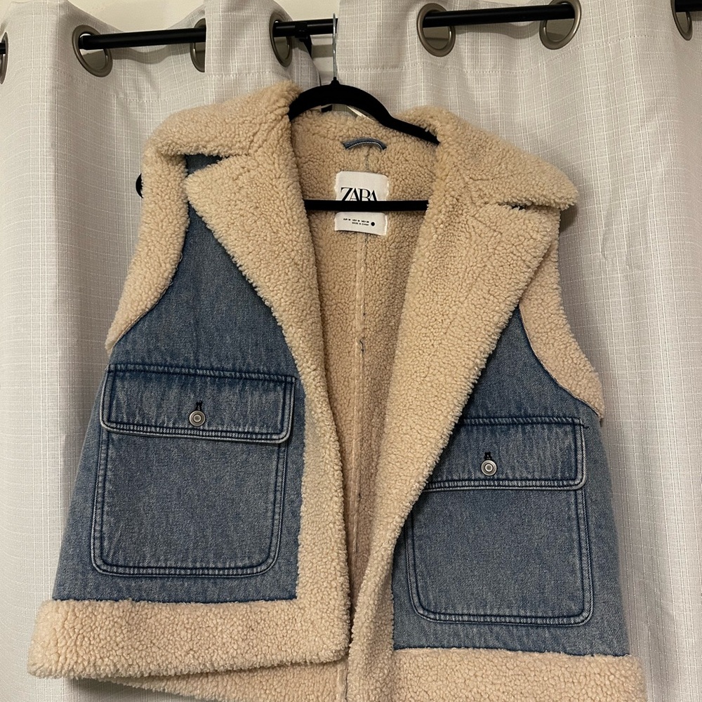 Zara Blue Denim Vest with Cream Sherpa